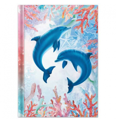 Notizbuch 46823, Delfine, bunt, A4, blanko, 70g, 96 Blatt / 192 Seiten