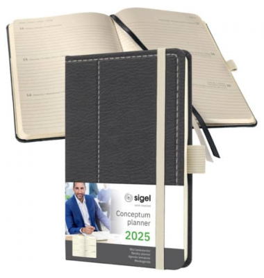 Buchkalender C2558, dunkelgrau, 1 Woche / 2 Seiten, 9,5x15cm (A6), 2026