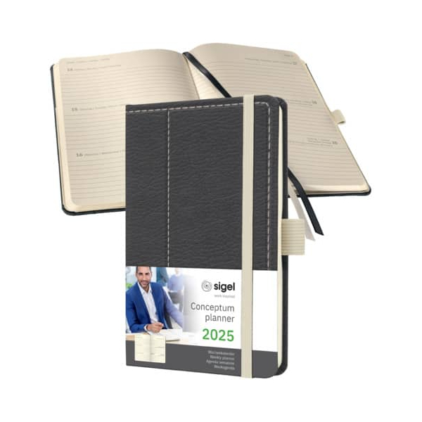 9 Stück Sigel Buchkalender C2558, dunkelgrau, 1 Woche / 2 Seiten (A6), 2026 4004360779411 Sigel