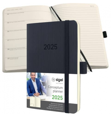 Buchkalender C2525, schwarz, 2 Seiten / links Woche / rechts Notizseite, , 2025