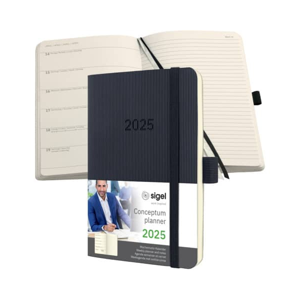 4004360780011 - Buchkalender C2525 Conceptum schwarz 2 Seiten   links Woche   rechts Notizseite 140x93mm (ca A6) 2025 4004360780011 Sigel