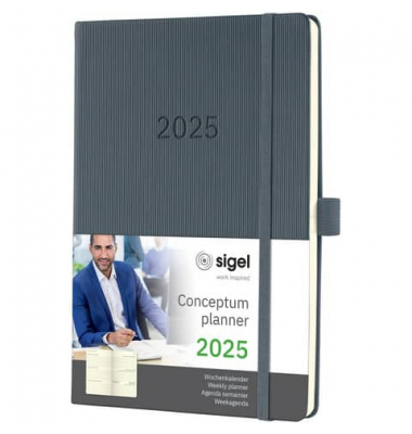 Buchkalender C2566, Conceptum, dunkelgrau, 1 Woche / 2 Seiten, 14,8x21,3cm (A5), 2026