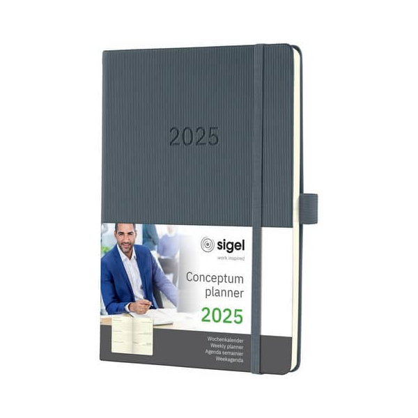 9 Stück Sigel Buchkalender C2566, dunkelgrau, 14,8x21,3cm (A5), 2026 4004360780523 Sigel