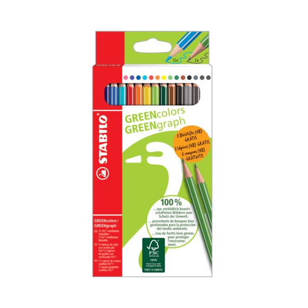 4006381494564 - Buntstift GREENcolors + GREENgraph Kartonetui 12 Stück 12 Farb