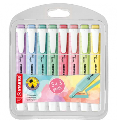 Textmarker swing cool Pastel, D275/8-08, Etui, pastell sortiert, 1-4mm Keilspitze