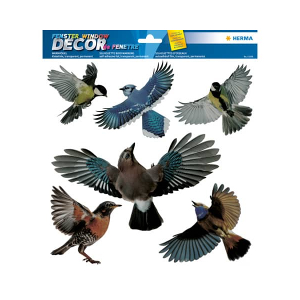 5 Stück Herma Fensterbild Warnvögel 30x30cm bunt 4008705155397 Herma