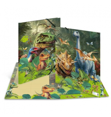 Gummizugmappe Dino World - Serie 19576, A3 mehrfarbig Karton, f&uuml;r ca. 50 Blatt  (80 g/m&sup2;), mit 3 Einschlagklappen