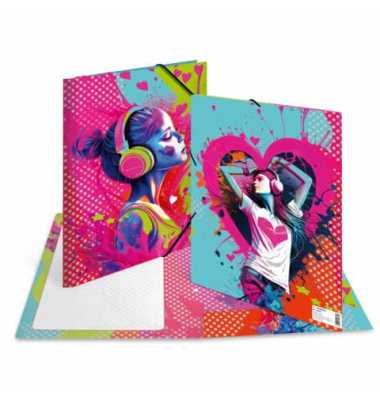 Gummizugmappe 19659, A4 Motiv "Music Girl" Karton, mit 3 Einschlagklappen