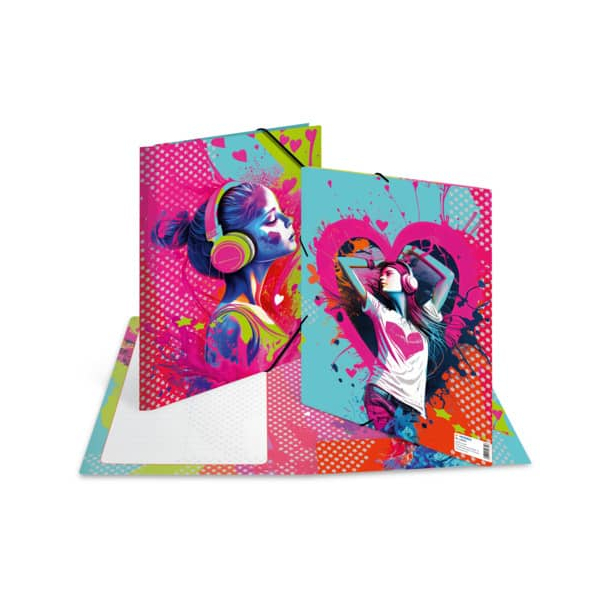 3 Stück Herma Gummizugmappe 19659, A4 Motiv Music Girl Karton, mit 3 Einschlagklappen 4008705196598 Herma