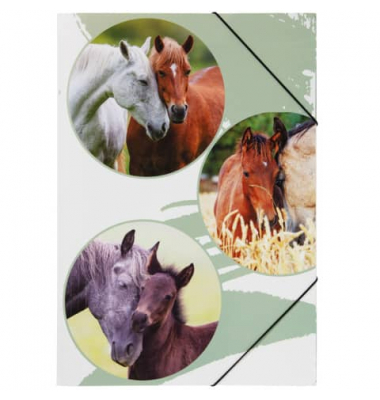 Gummizugmappe Lovely 21720-15, A3 Pferde Polypropylen (PP), mit 3 Einschlagklappen