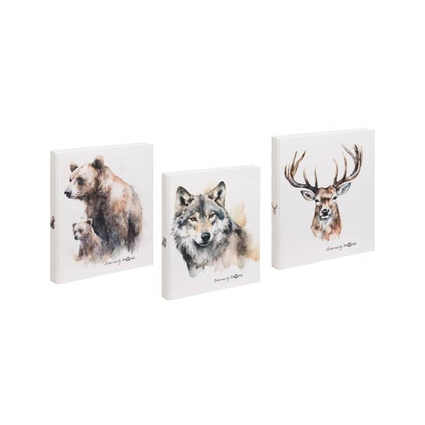 3 Stück Pagna Ringbuch Save me Hirsch, Wolf und Bär 20774-25, A4 2 Ringe 24mm Ring-Ø Graukarton gemustert 4009212064899 Pagna