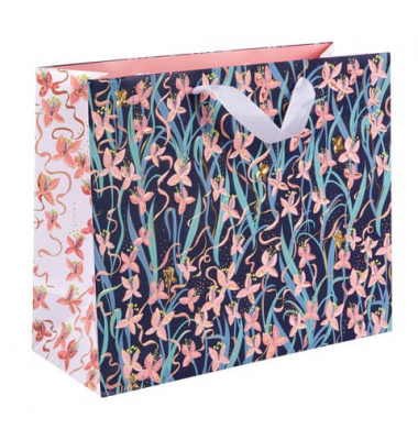 Geschenktasche 46 517 Garden Chic blue, allgemein, Schleifenband, mit Goldprägung, Garden Chic, 330mm x 270mm