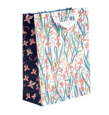 Geschenktasche 46 518 Garden Chic white, allgemein, Schleifenband, mit Goldprägung, Garden Chic, 220mm x 300mm