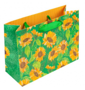 Geschenktasche 46 548 Sunflower green, allgemein, mit Trageband / Geschenkanh&auml;nger, Sonnenblumen, 18cm x 25cm