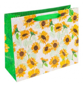 Geschenktasche 46 549 Sunflower white, allgemein, Schleifenband mit Karte, Goldprägung, Sonnenblumen, 330mm x 270mm