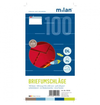 Briefumschlag 107/25, DIN lang, haftklebend mit Abziehstreifen, 80g, weiß