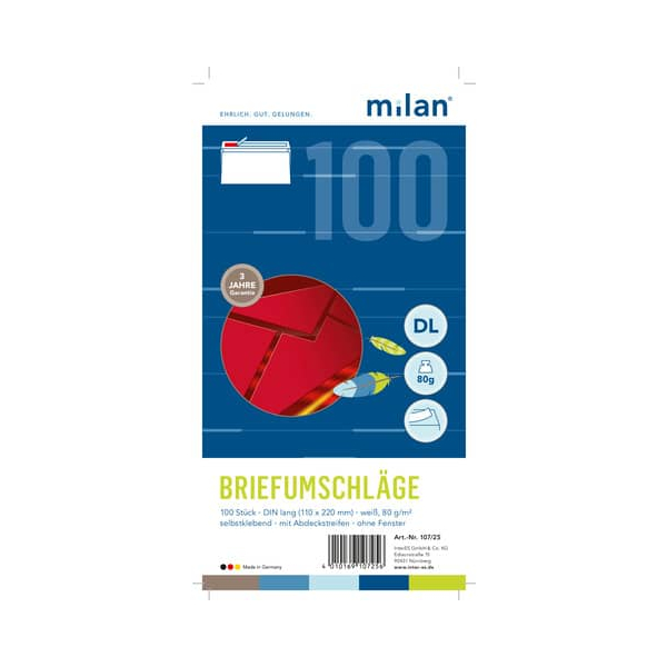 4010169107256 - Briefumschlag MIAN 107 25 DIN lang ohne Fenster haftklebend 80g weiß 4010169107256 100 Stück