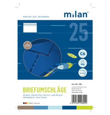 Briefumschlag 108, C6, selbstklebend, 80g, weiß