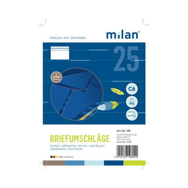 4010169108000 - Briefumschlag 108 C6 ohne Fenster selbstklebend 80g weiß 4010169108000 25 Stück