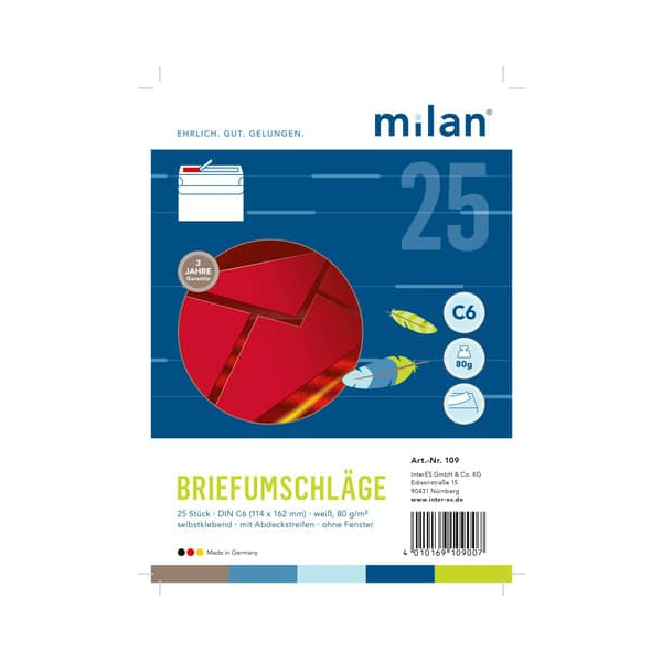 4010169109007 - Briefumschlag 109 C6 haftklebend mit Abziehstreifen 80g weiß 4010169109007 MILAN 4010169109007 - Briefumschlag 109 C6 haftklebend mit Abziehstreifen 80g weiß 4010169109007 MILAN