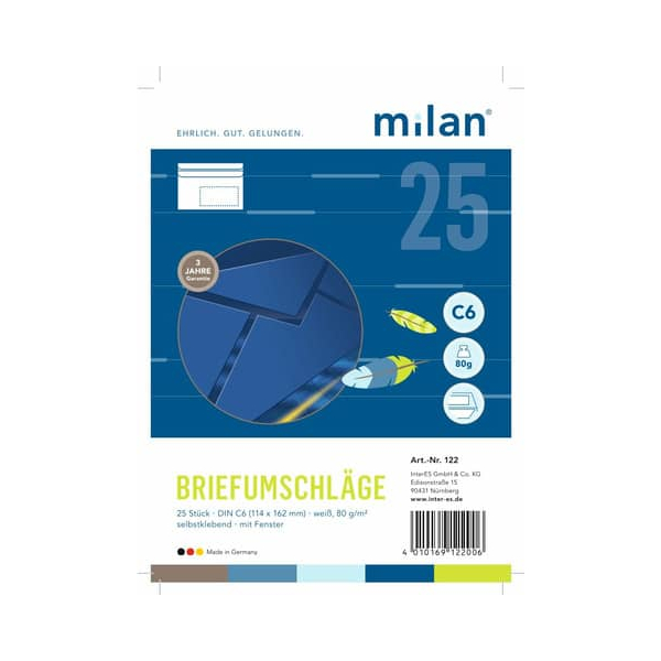 4010169122006 - Briefumschlag 122 C6 selbstklebend 80g weiß 4010169122006 MILAN 4010169122006 - Briefumschlag 122 C6 selbstklebend 80g weiß 4010169122006 MILAN