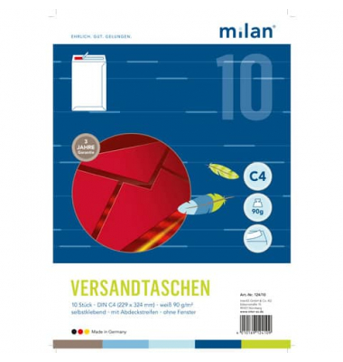Versandtaschen 124/10, C4, haftklebend mit Abziehstreifen, 90g, weiß