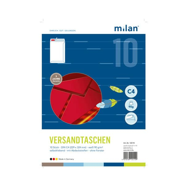 4010169124109 - Versandtaschen 124 10 C4 haftklebend mit Abziehstreifen 90g weiß 4010169124109 MILAN 4010169124109 - Versandtaschen 124 10 C4 haftklebend mit Abziehstreifen 90g weiß 4010169124109 MILAN