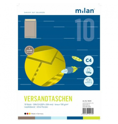 Versandtaschen MILAN 124/01, C4, nassklebend, 130g, braun