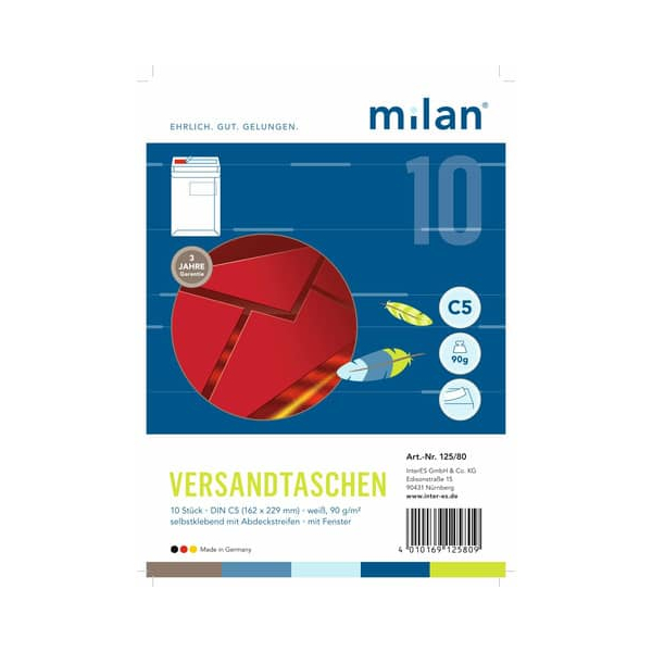 4010169125809 - Versandtaschen 125 80 C5 haftklebend mit Abziehstreifen 90g weiß 4010169125809 MILAN 4010169125809 - Versandtaschen 125 80 C5 haftklebend mit Abziehstreifen 90g weiß 4010169125809 MILAN