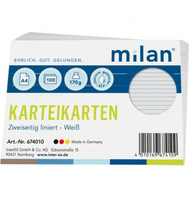 Karteikarten 674010 weiß Lineatur 170g 