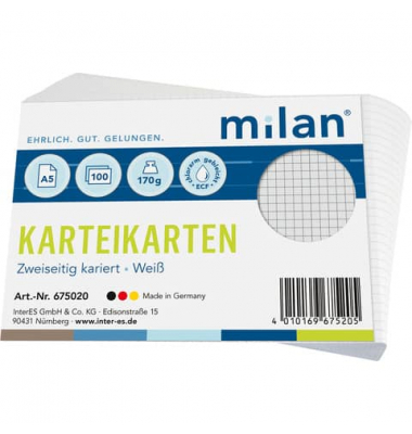 Karteikarten 675020 weiß Lineatur 170g 