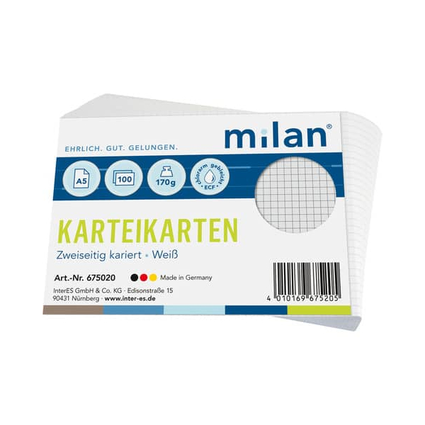 MILAN Karteikarten 675020 weiß Lineatur 170g  4010169675205 MILAN 100 Stück
