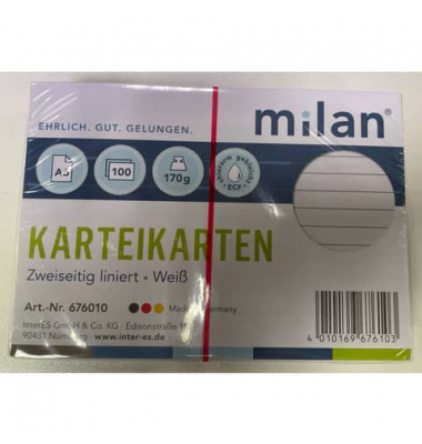Karteikarten 676010 wei&szlig; Lineatur 170g 