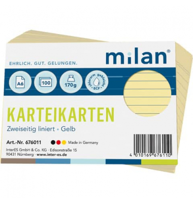 Karteikarten 676011 gelb Lineatur 170g 