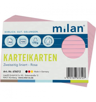 Karteikarten 676012 rosa Lineatur 170g 