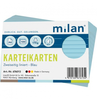 Karteikarten 676013 blau Lineatur 170g 