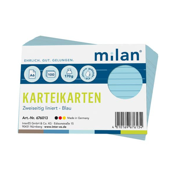 MILAN Karteikarten 676013 blau Lineatur 170g  4010169676134 MILAN 100 Stück