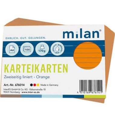 Karteikarten 676014 orange Lineatur 170g 