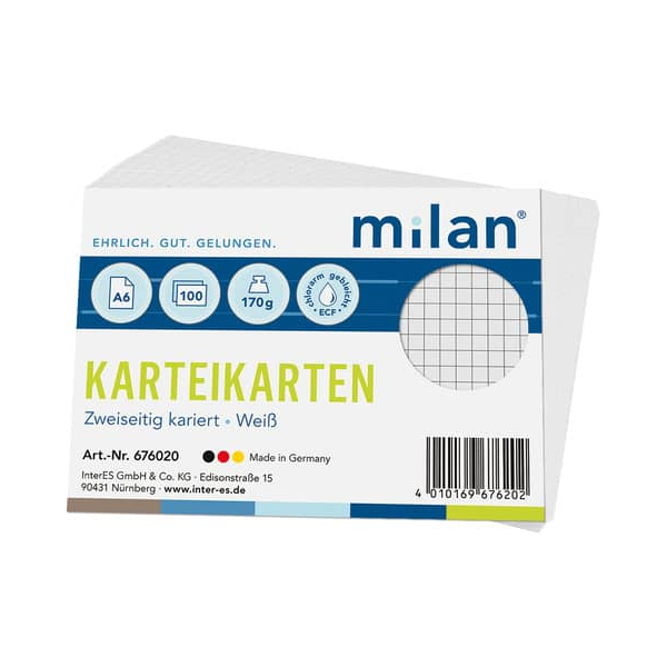 MILAN Karteikarten 676020 weiß Lineatur 170g  4010169676202 MILAN 100 Stück