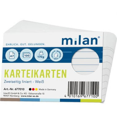 Karteikarten 677010 weiß Lineatur 170g 