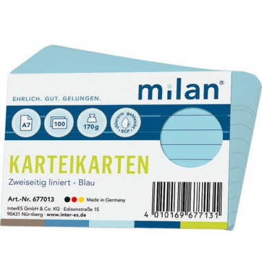 Karteikarten 677013 blau Lineatur 170g 