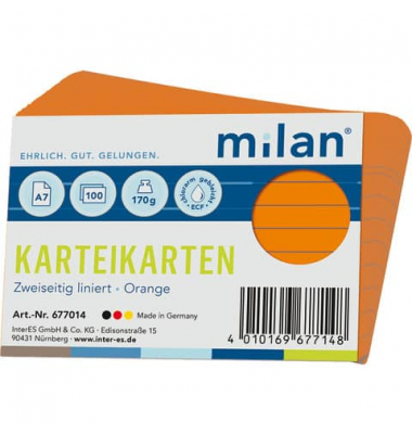 Karteikarten 677014 orange Lineatur 170g 
