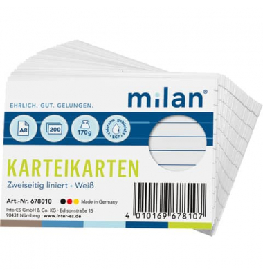 Karteikarten 678010 weiß Lineatur 170g 