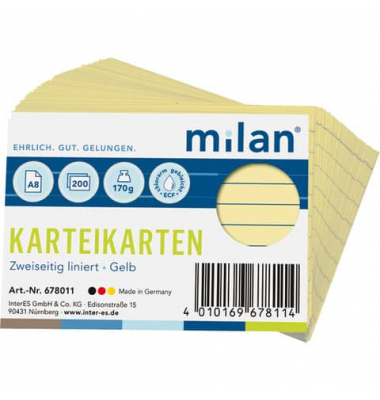 Karteikarten 678011 gelb Lineatur 170g 