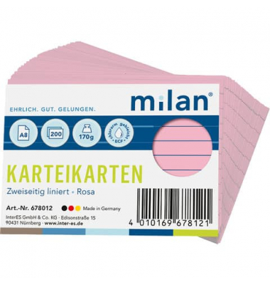 Karteikarten 678012 rosa Lineatur 170g 