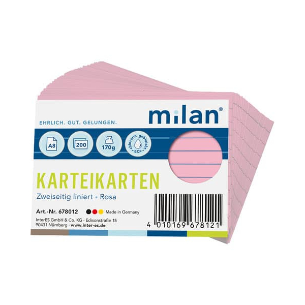 MILAN Karteikarten 678012 rosa Lineatur 170g  4010169678121 MILAN 200 Stück