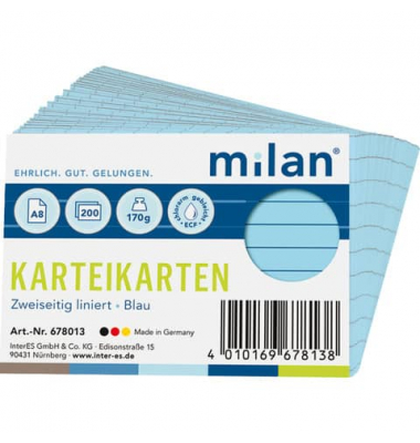 Karteikarten 678013 blau Lineatur 170g 