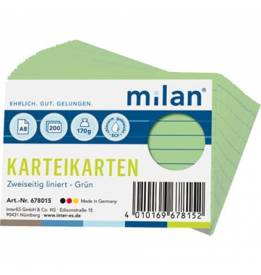 Karteikarten 678015 grün Lineatur 170g 