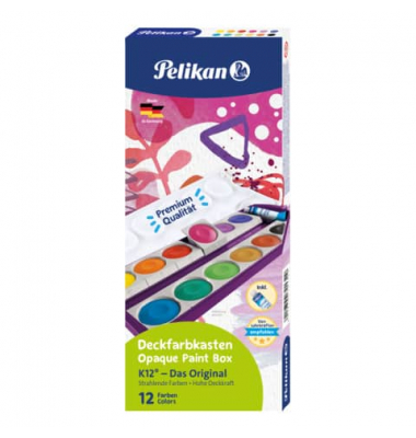 Farbkasten K12, 701327, Deckfarbe, 12 Farben, farbig sortiert