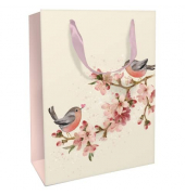 Geschenktasche 1583-24006, allgemein, Schleifenband, Vögel auf Kirschblütenzweig, 260mm x 360mm